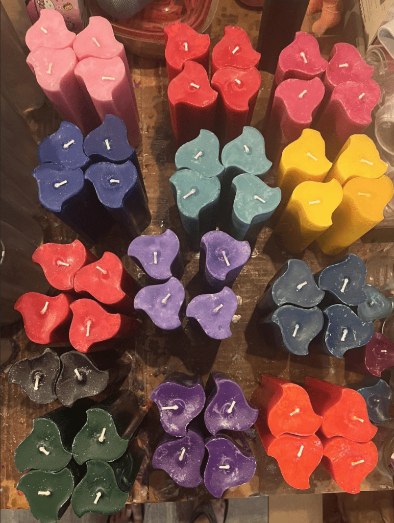 Colorful candles lined up 