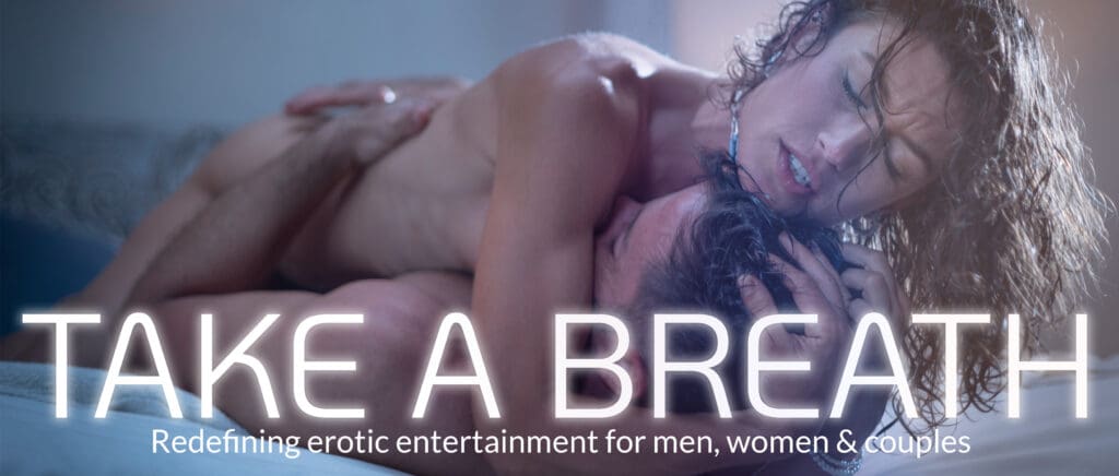'Take a breath' film promo poster showing a woman on top of a man