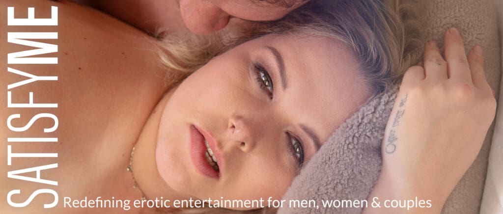 'Satisfy Me' film promo poster showing a woman and a guy looking over her